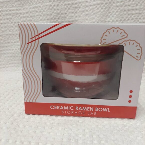 CERAMIC RAMEN BOWL STORAGE JAR with LID Decoration 3D Ramen Illustration New - Picture 3 of 10
